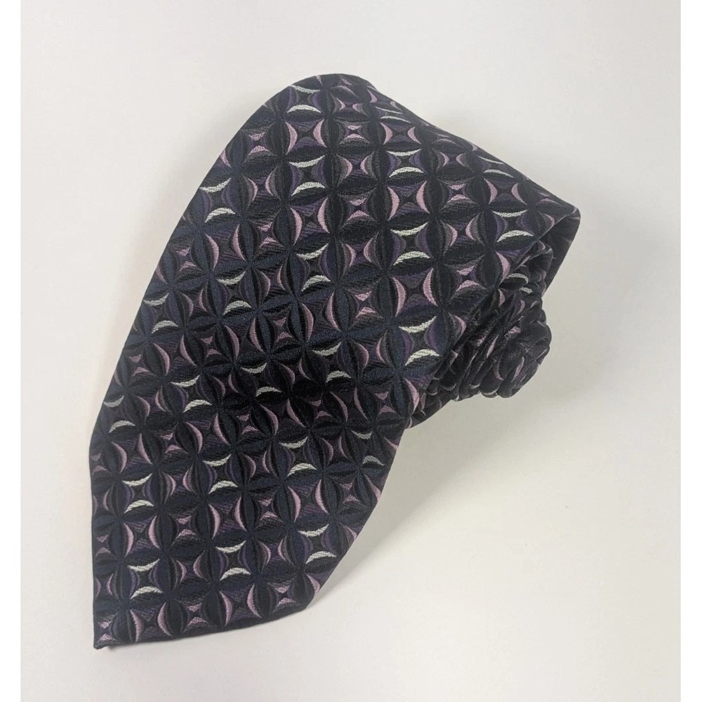 Bergamo New York X-Long Luxury Tie Purple  Geometric Print Necktie 62" x 3.5"‎